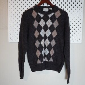 Oakton Ltd Argyle Sweater Mens‎ Large 100% Wool Shetland Crewneck Pullover